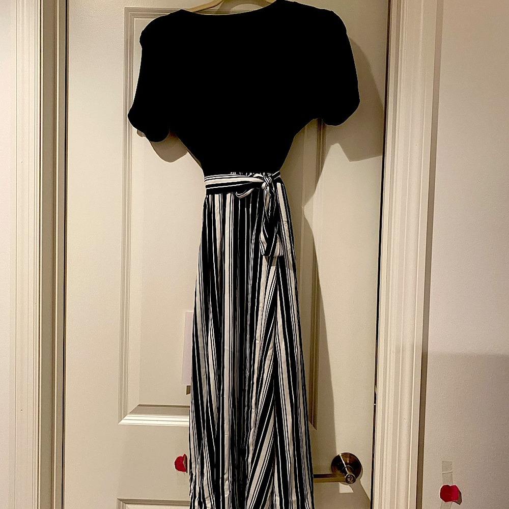 Dress with black and white stripes